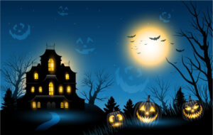 Halloween haunted house copy space background